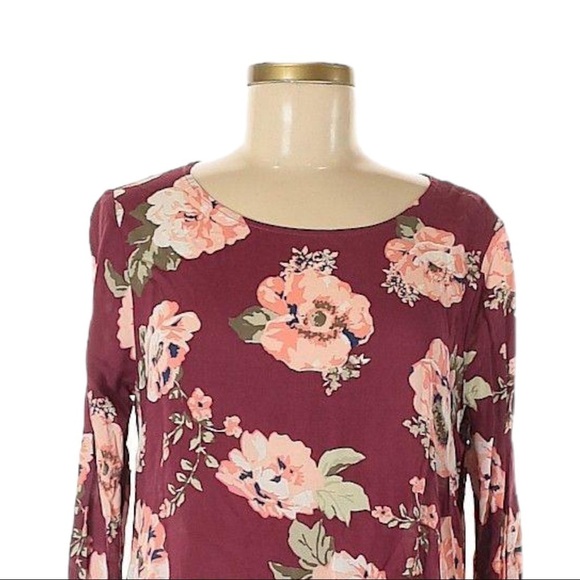 🌺 Boutique C Boho Floral Wine Ruffle Long Sleeve Blouse Size M NWT - Picture 3 of 8